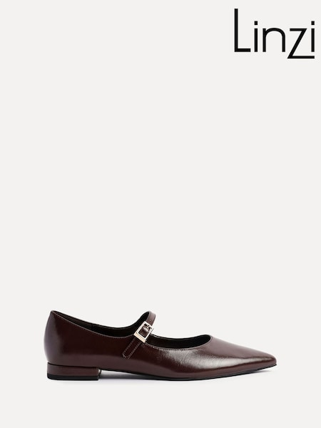 Castanho - Linzi Seattle Pointed Toe Mary Jane Flats (H67616) | R$ 345