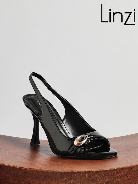 Linzi Black Potion Peep Toe Slingback Heels With Buckle Detail (H67618) | €51