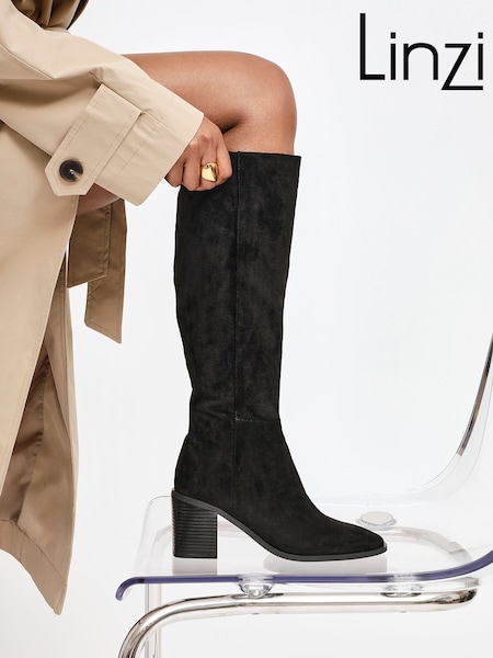Linzi Black Levine Block Heeled High Leg Boots (H67716) | €77