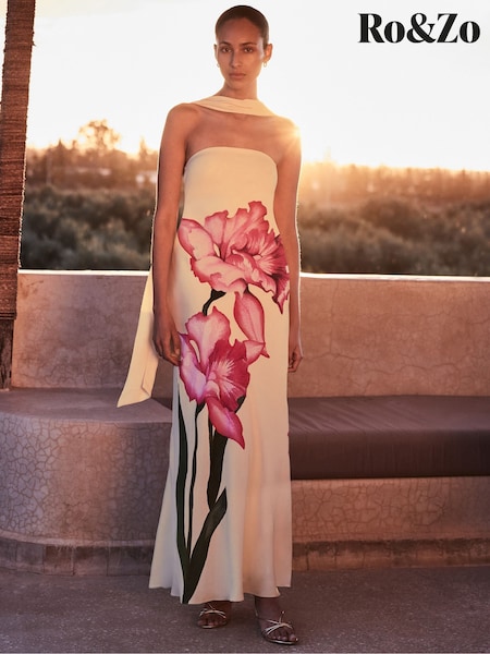 Ro&Zo Yellow Petite Aurora Floral Print Bandeau Dress (H67718) | €242