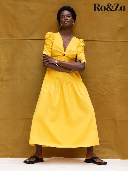 Ro&Zo Yellow Cotton Poplin Twist Front Dress (H67723) | € 186