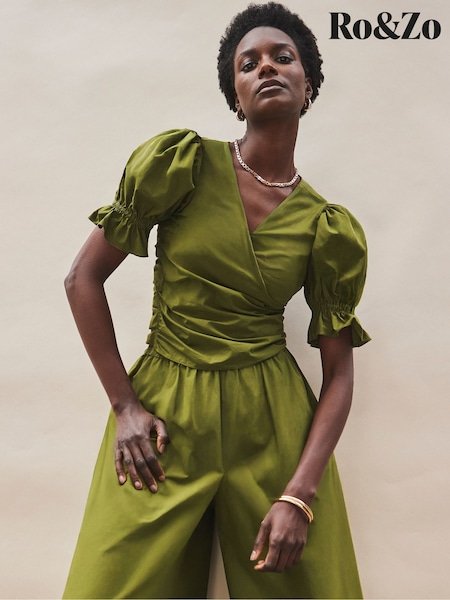 Ro&Zo Green Cotton Poplin Wrap Blouse (H67735) | €87