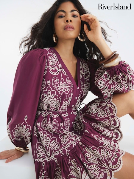 River Island Red Broiderie Shirt Dress (H67829) | €79