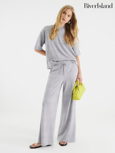 River Island Grey Premium High Waisted Wide Leg Joggers (H67830) | €48