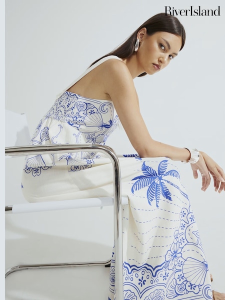 River Island Blue Palm Printed Maxi Dress (H67836) | €75