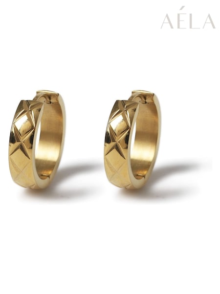 Aela Gold Tone Stainless Steel Cushion Cut Hoop Earrings (H68079) | €27