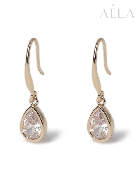 Aela Gold Tone Diamond Simulant Teardrop Earrings (H68088) | €27