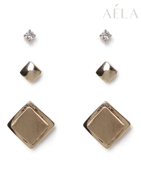 Aela Gold Tone Square Stud Multipack Earrings (H68102) | €14