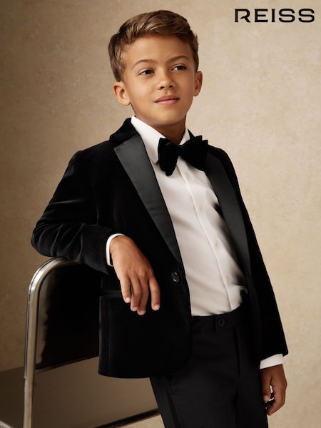 Reiss Black Ace Single-Breasted Velvet Tuxedo Blazer (H68152) | AED706