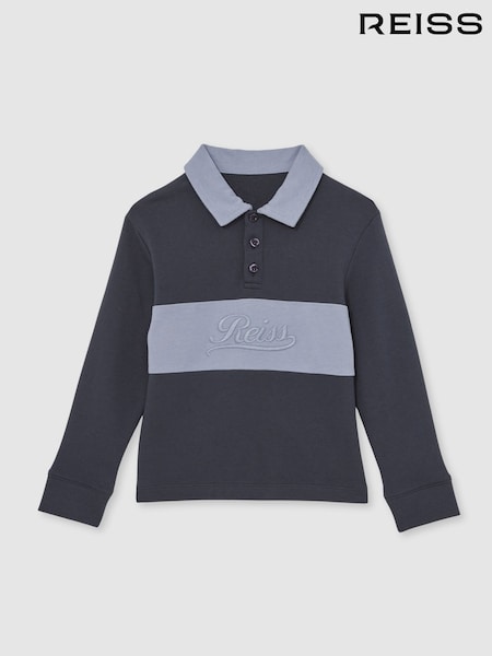 Reiss Airforce Blue/Navy Blue Bryce 13-14 yrs Cotton Logo-Embroidery Rugby Polo Shirt (H68153) | €60
