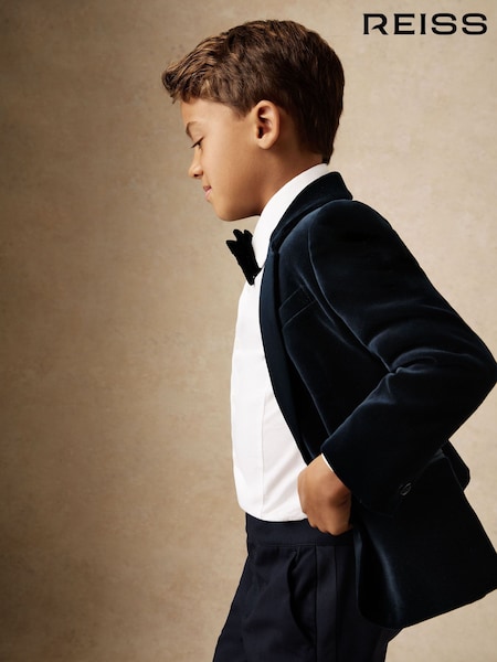 Reiss Navy Ace Single-Breasted Velvet Tuxedo Blazer (H68155) | AED778