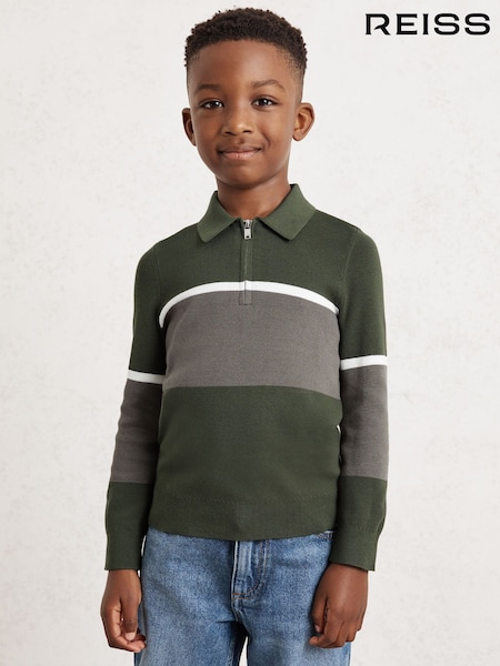 Reiss Green/Grey Jason 9-13 yrs Cotton-Blend Colour-Block Polo Shirt (H68175) | €55