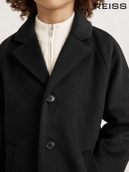 Reiss Black Wallace 9-13 yrs Wool-Blend Raglan-Sleeve Overcoat (H68181) | €145