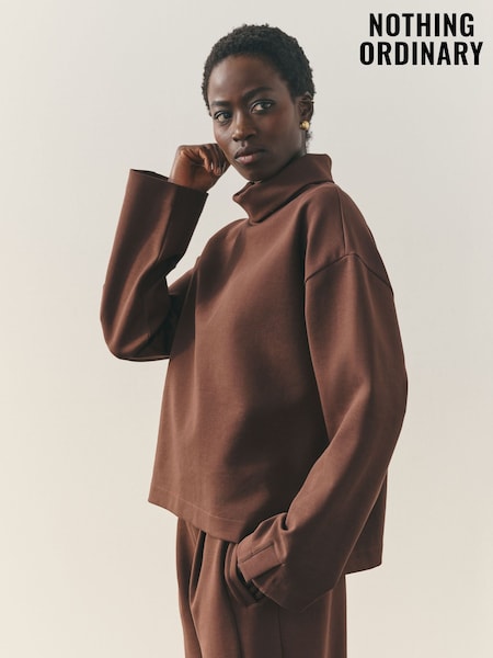 Nothing Ordinary Chocolate Brown Funnel Neck Sweatshirt (H68195) | €102