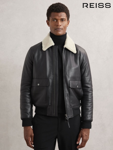 Reiss Shaker Leather Shearling-Collar Bomber Jacket (H68278) | € 1.445