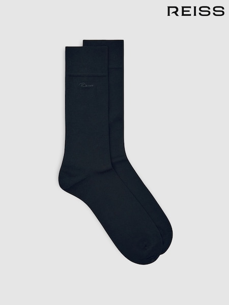 Reiss Black Milo Cotton-Blend Logo Embroidery Socks (H68286) | R$ 150