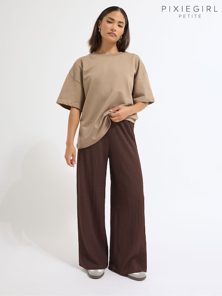 بني - PixieGirl Petite Textured Wide Leg Trousers (H68301) | ‏175 د.إ.‏