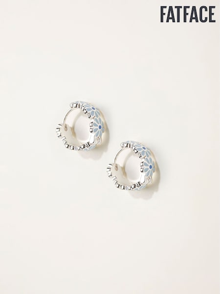 FatFace Silver Tone Daiy Enamel Hoop Earrings (H68333) | 55 QAR
