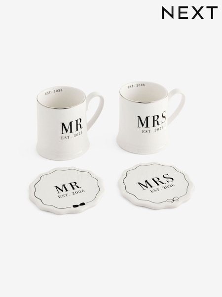Est in 2026 Mr and Mrs Wedding Mug and Coaster Set (H68507) | 120 zł
