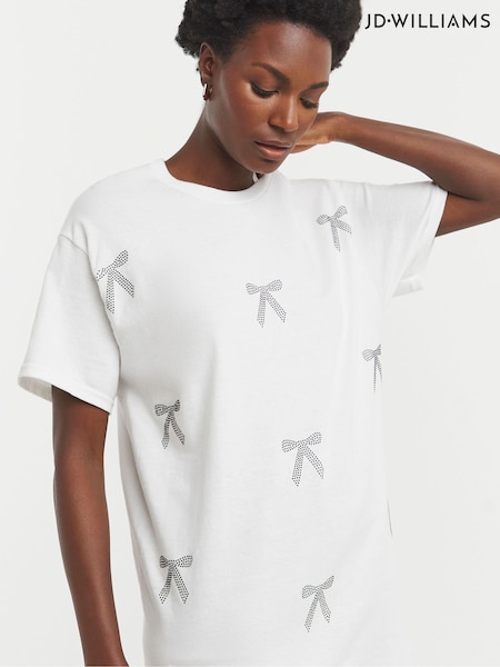 JD Williams White Embellished Bow Print T-Shirt (H68537) | €32