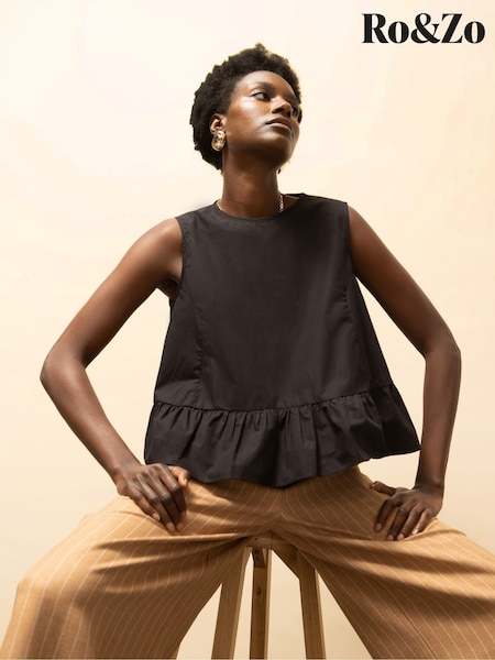 Preto - Ro&Zo Frill Hem Cotton Top (H68565) | R$ 585