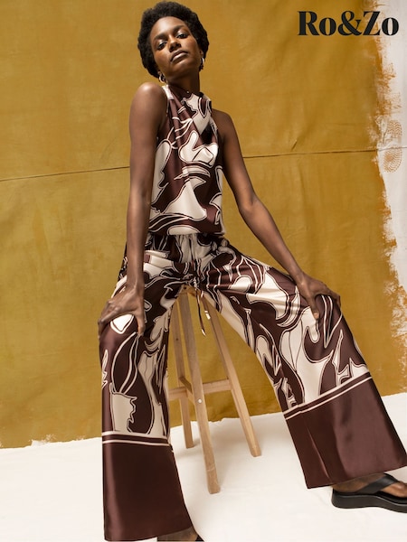 Ro&Zo Brown Swirl Border Print Trousers (H68573) | €113