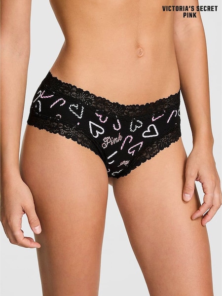 Victoria's Secret PINK Black Christmas Candy Cane Cheeky Lace Trim Rib Knickers (H68620) | €11.50