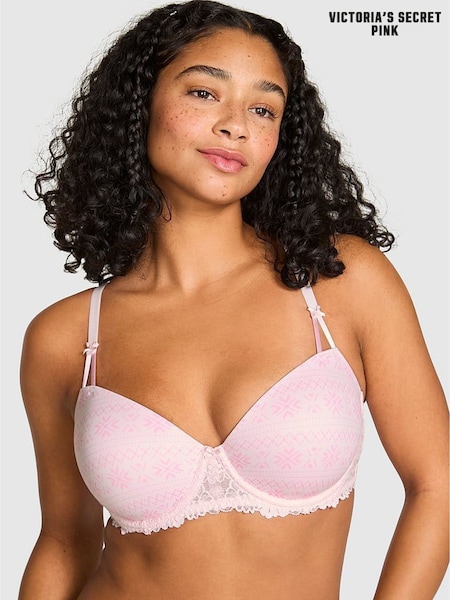 Victoria's Secret PINK Pink Tulip Fairisle Print Lightly Lined Balcony Lace Smooth Cup Lightly Lined Balcony Bra (H68624) | €50.50