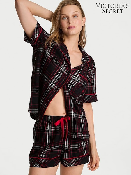 Victoria's Secret Black & Red Tartan Flannel Short Pyjamas Set (H68625) | €66.50