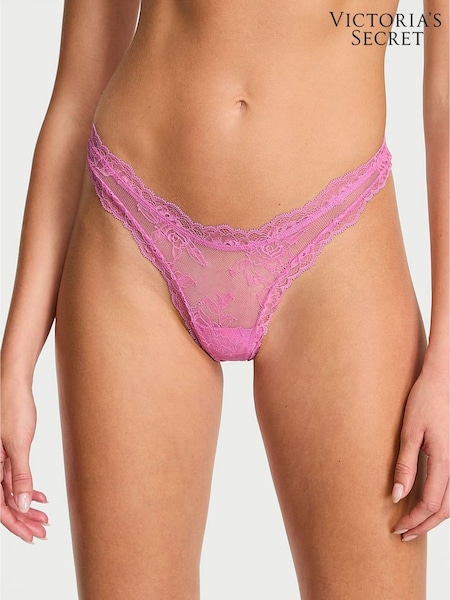 Victoria's Secret Playful Rose Pink Thong Rose Lace Knickers (H68633) | €24