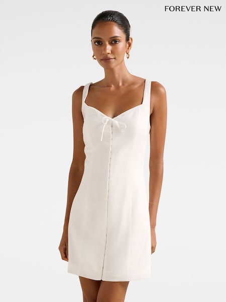 Forever New White Pure Linen Monica Petite Bow Front Mini Dress (H68794) | €108