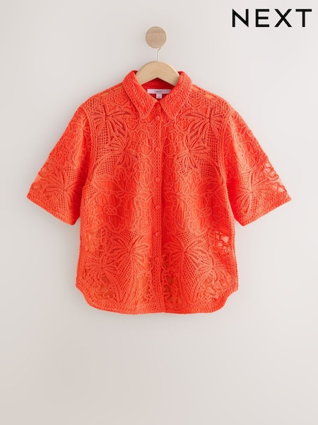 Orange Crochet Short Sleeve Shirt (H68834) | €61.50