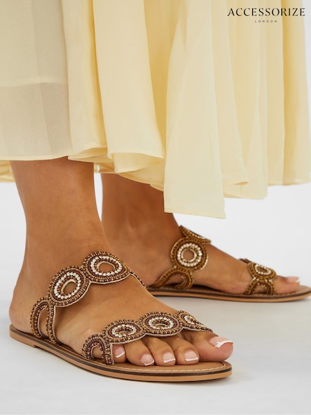 Accessorize Brown Beaded Circle Strap Sandals (H68941) | AED281