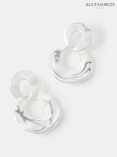 Accessorize Silver Tone Molten Hoop Drop Earrings (H68944) | €22.50