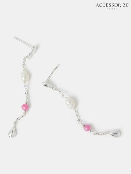 Accessorize Silver Tone Pearl & Tourmaline Drop Earrings (H68948) | €22.50