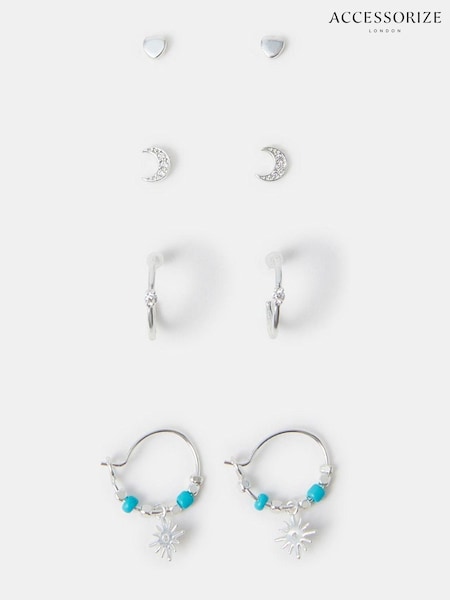 Accessorize Silver Celestial Stud & Hoop Earrings 4 Pack (H68954) | €22.50