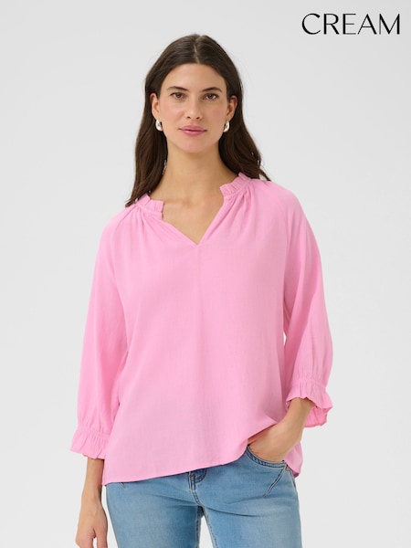 Pink - Crventa V-neck 3/4 Sleeve Pink Blouse