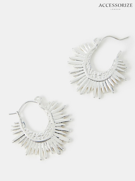 Accessorize Silver Tone Sun Ray Hoop Earrings (H69283) | €22.50