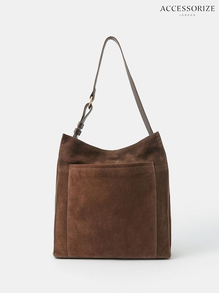 Accessorize Brown Large Pocket Suede Shoulder Bag (H69290) | R$ 690