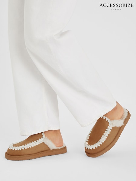 Accessorize Natural Whipstitch Suedette Mules (H69296) | €40