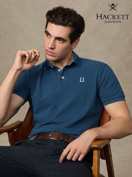 Hackett Classic Fit Blue Short Sleeve Madras Trim Polo Shirt (H69424) | R$ 985