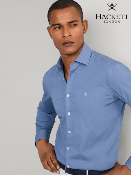Hackett Tailored Fit Blue Garment Dyed Poplin Shirt (H69425) | € 156
