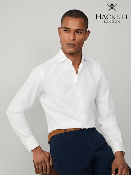 Hackett Tailored Fit Garment Dyed Poplin White Shirt (H69429) | € 156