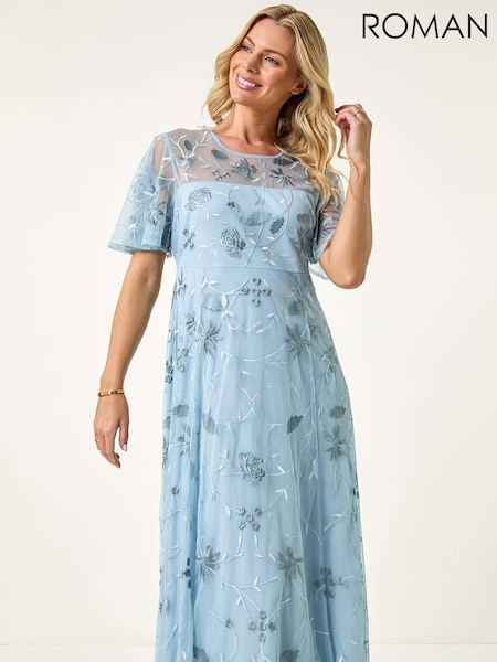 Roman Blue Petite Embroidered Midi Dress (H69455) | €140