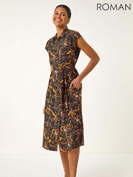 Roman Floral Print Belted Midi Shirt Dress (H69466) | R$ 605