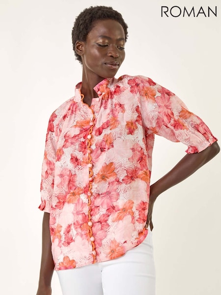 Roman Orange Floral Print Button Detail Blouse (H69474) | €53
