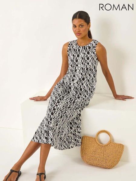 Roman Black Geo Print Pocket Midi Dress (H69475) | R$ 510