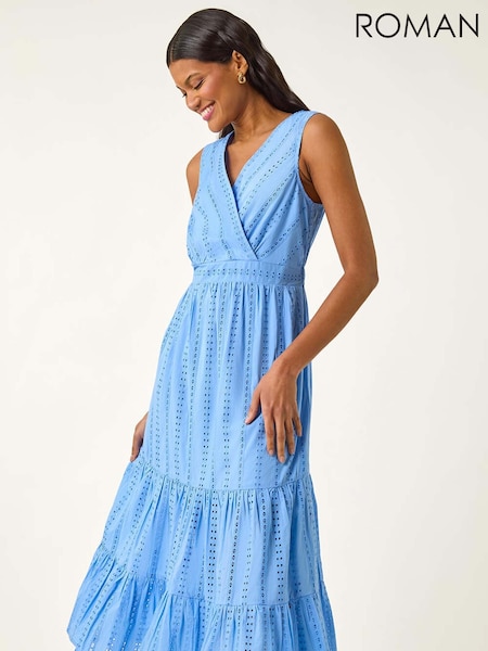 Roman Blue Embroidered V-Neck Midi Dress (H69476) | 4,131 UAH