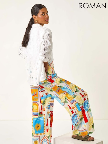 Roman Multi Sunshine Print Wide Leg Palazzo Trousers (H69486) | €53