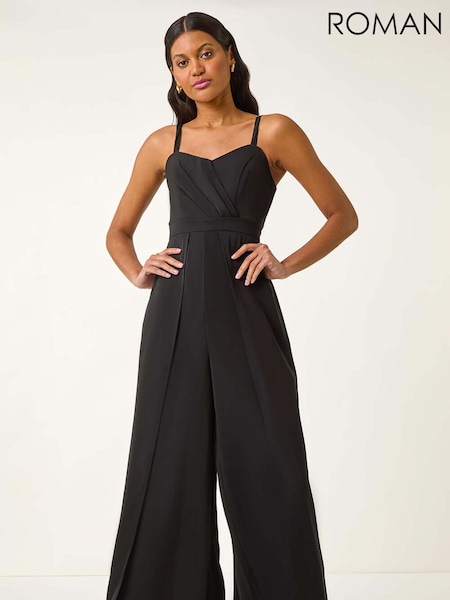 Roman Black Pleated Bardot Jumpsuit (H69488) | €86